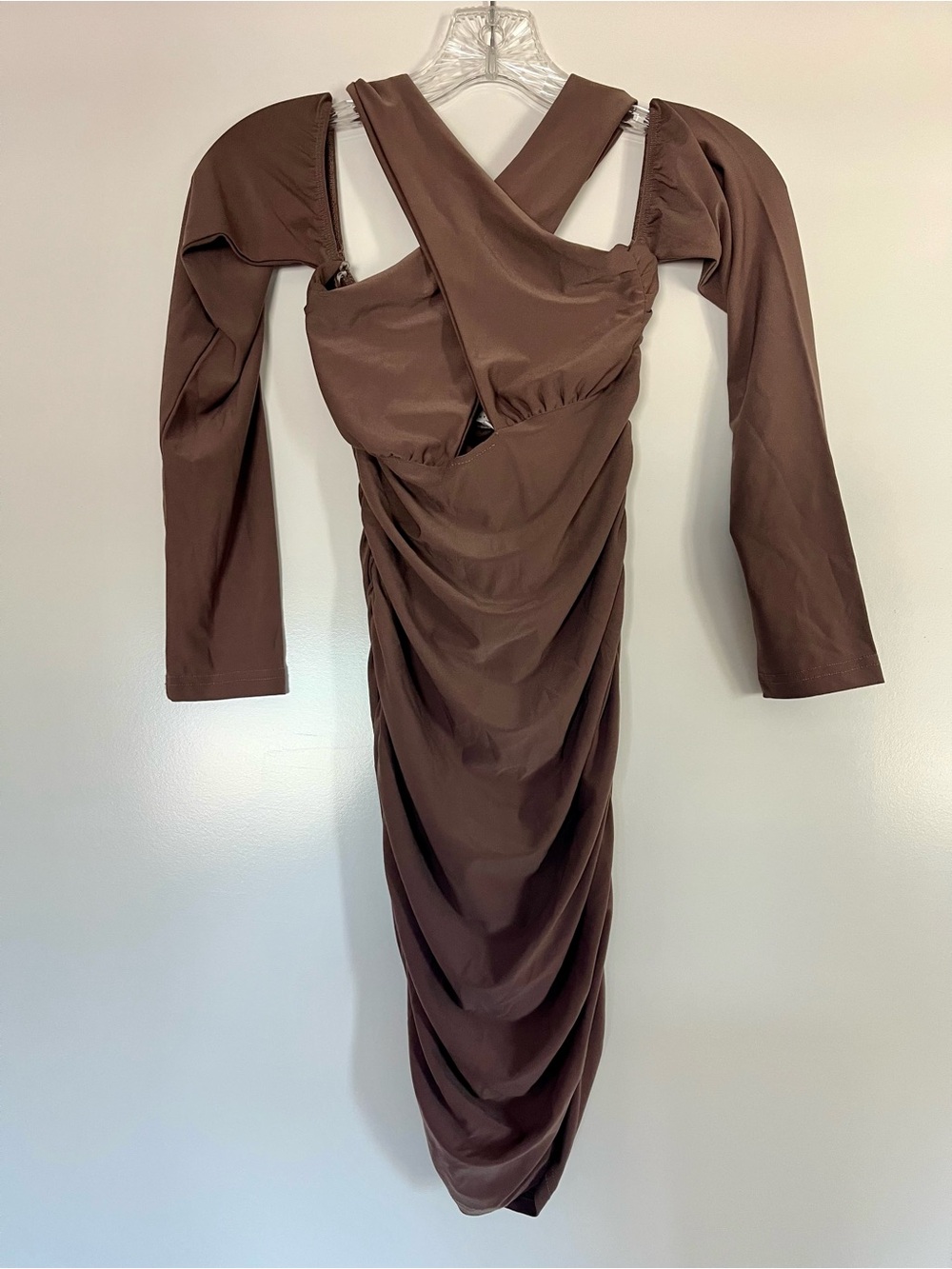 Better Be Brown Ruched Cross-Front Long Sleeve Dress